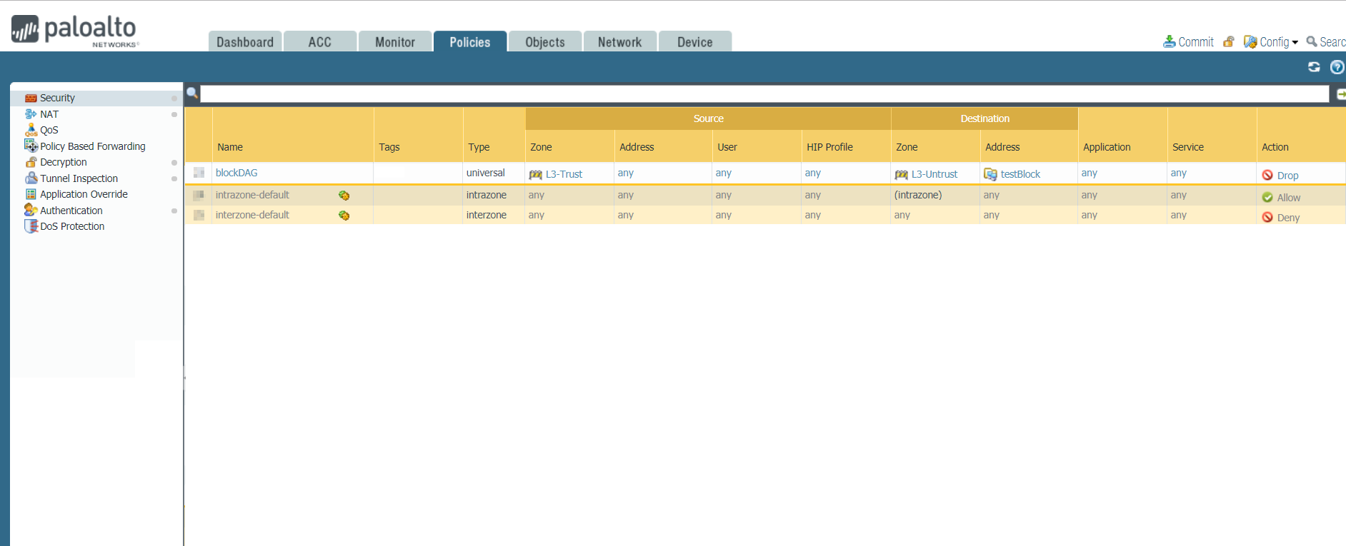 Security Policy List Security Policy List