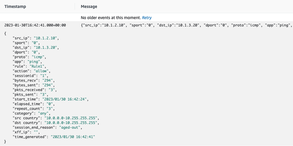 screenshot of AWS CoudWatch list of Log Streams
